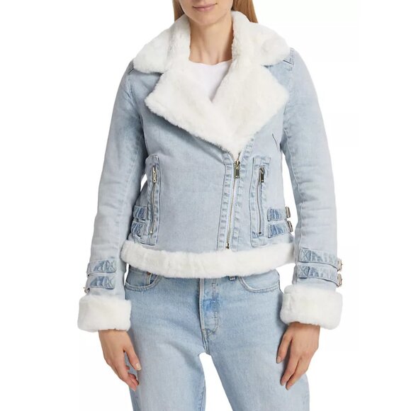 NEW Generation Love - Size M, Molly Denim & Faux Fur Moto Jacket - Light Blue - Picture 3 of 7